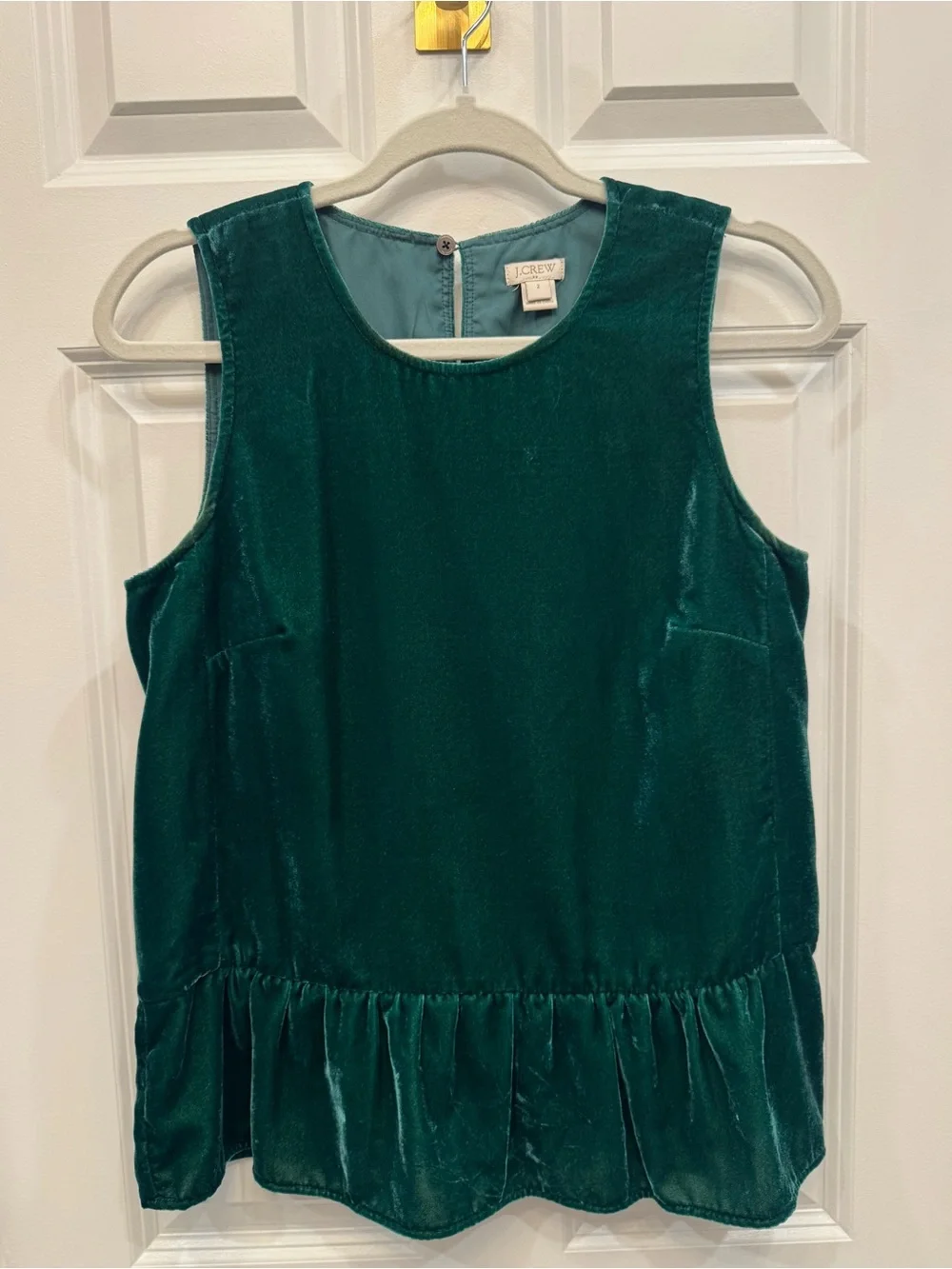 J. Crew Sleeveless Velvet Peplum Top - Green